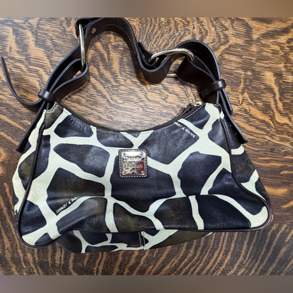 Dooney & Bourke Black and Cream Giraffe-Print Shoulder Bag